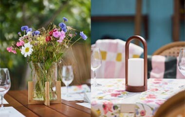  Tischinspiration mit Blumen, Kerzen und LEDs