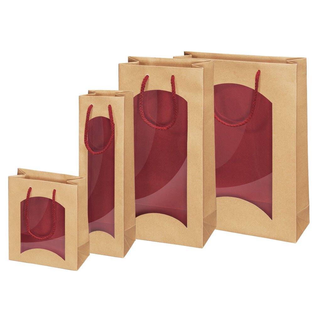 Flaschen - Tragetaschen aus Kraftpapier Natur/Bordeaux