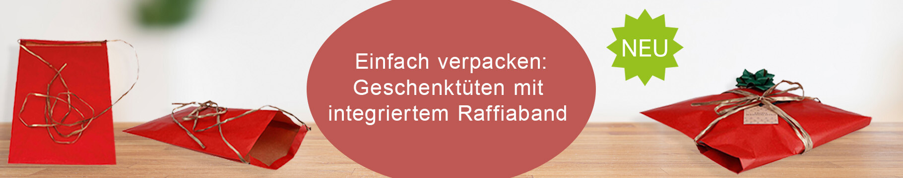 Geschenktüten mit integriertem Raffiaband 