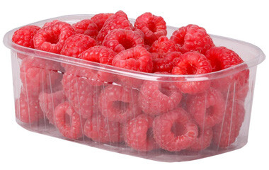 Kunststoff Beerenschalen mit Himbeeren gefüllt