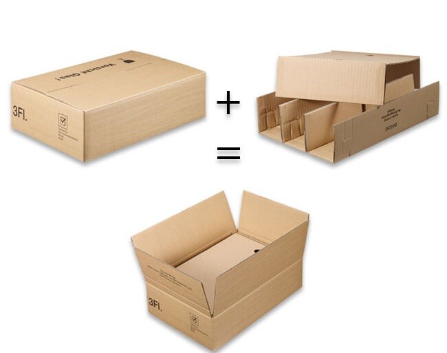 Ein Bauplan, wie eine Weinflasche richtig verpackt wird